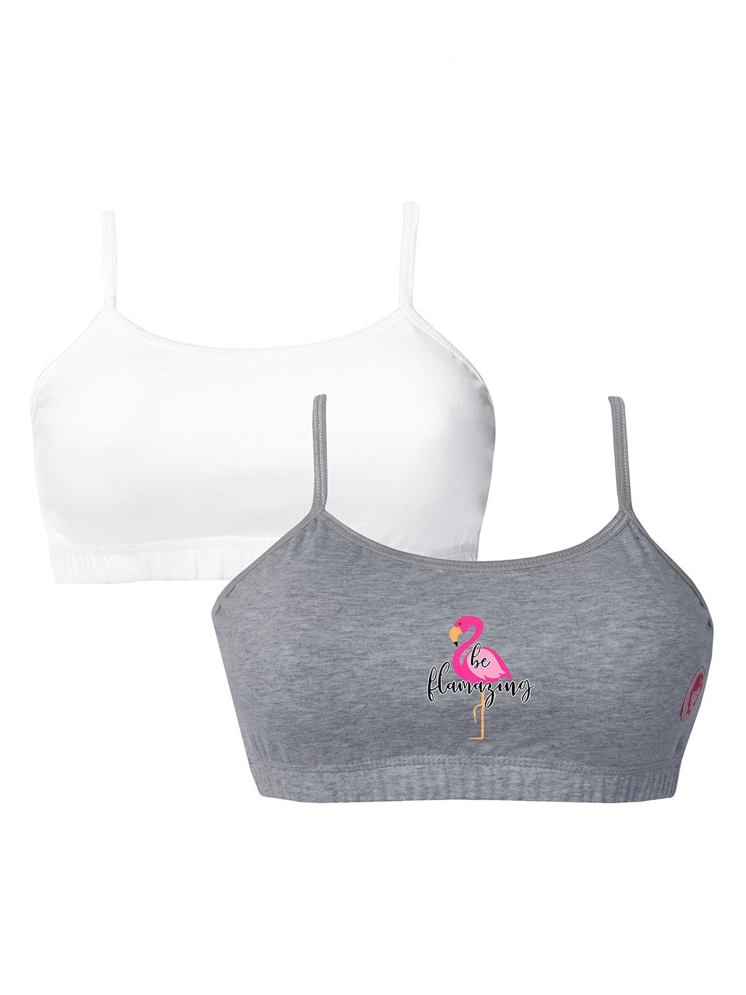 

Girls Pack Of 2 Double Layer Premium Cotton Non-Wired Non Padded Beginners Bra DCBRJU6916/xxxs, Grey melange