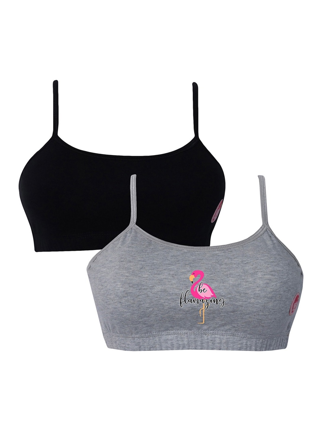 

Girls Pack Of 2 Double Layer Premium Cotton Non-Wired Non Padded Beginners Bra DCBRJU6915/xxxs, Grey melange