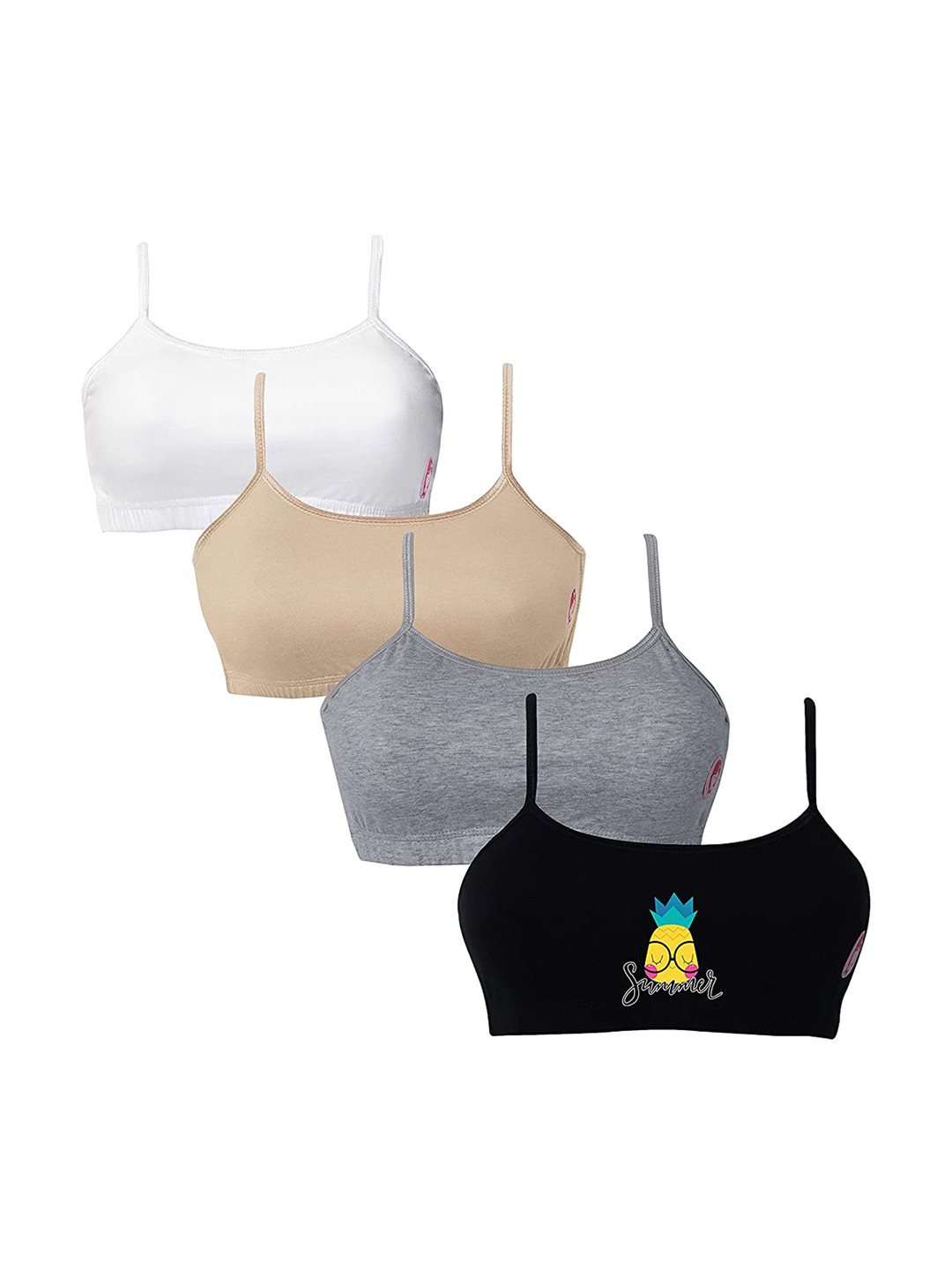 

Girls Pack Of 4 Double Layer Premium Cotton Non-Wired Non Padded Beginners Bra DCBRJl6945/xxxs, White