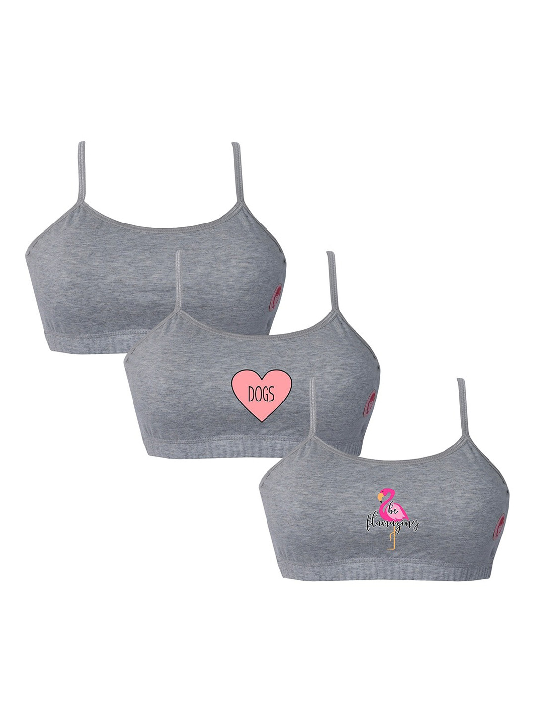 

Girls Pack Of 3 Double Layer Premium Cotton Non-Wired Non Padded Beginners Bra DCBRJU6919/xxxs, Grey melange
