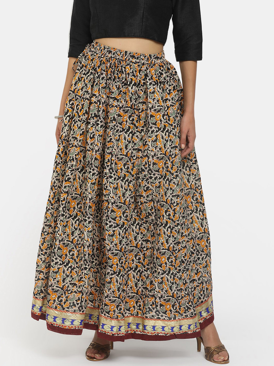 

V-Mart Women Black & Yellow Printed Flared Maxi Skirt