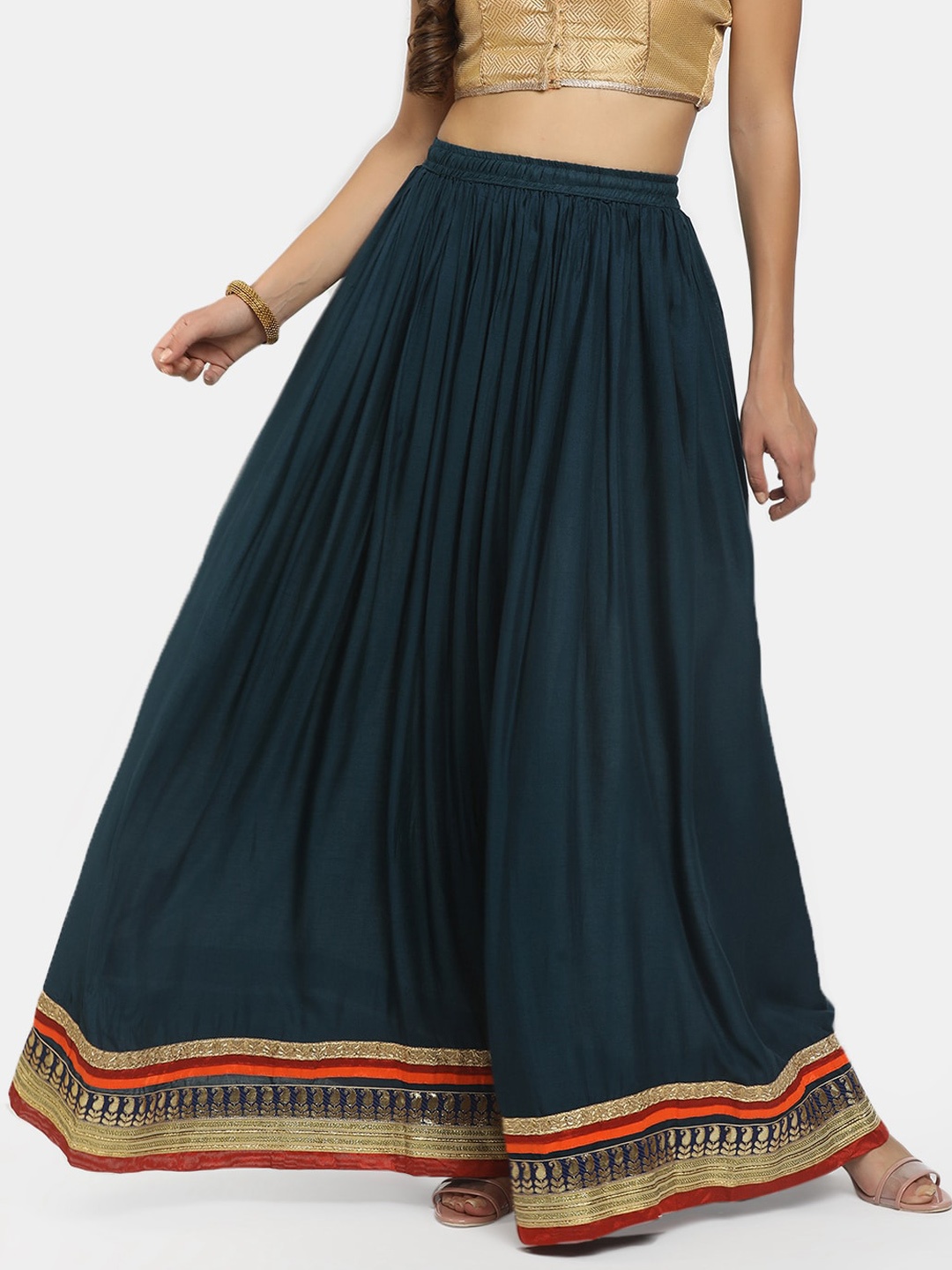 

V-Mart Women Teal Blue Solid Flared Maxi Skirt
