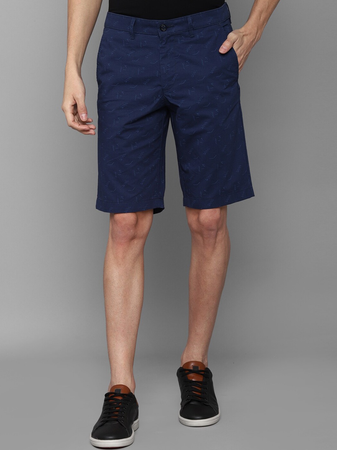 

Allen Solly Men Navy Blue Printed Pure Cotton Slim Fit Shorts