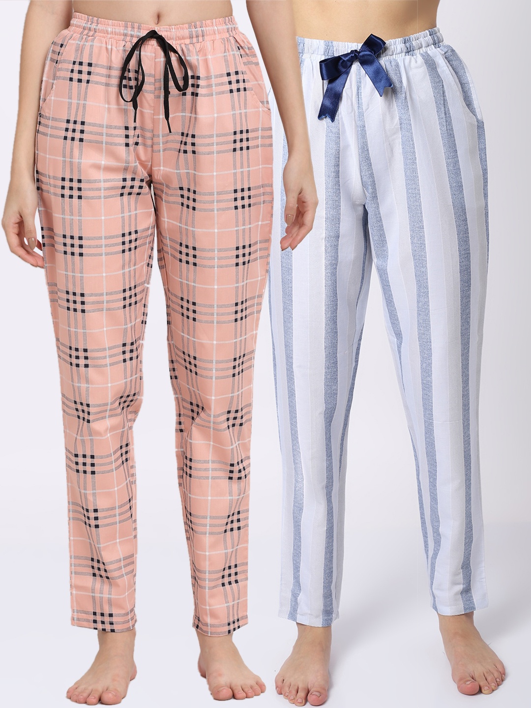 

Claura Women Pack Of 2 Pure Cotton Lounge Pants, Blue