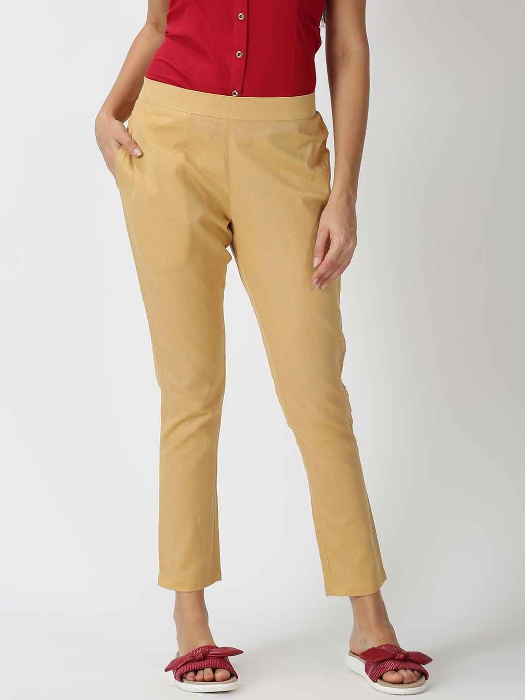 

Saffron Threads Women Beige Original Easy Wash Trousers