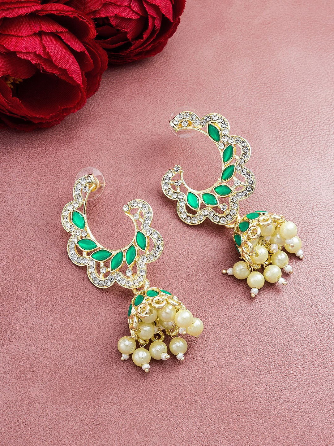 

aadita Gold-Plated Contemporary Jhumkas Earrings