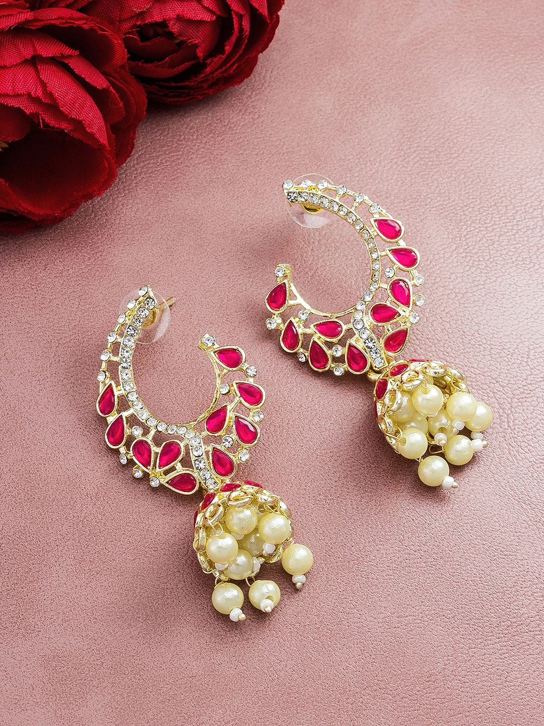 

aadita Gold-Toned Crescent Shaped Jhumkas Earrings