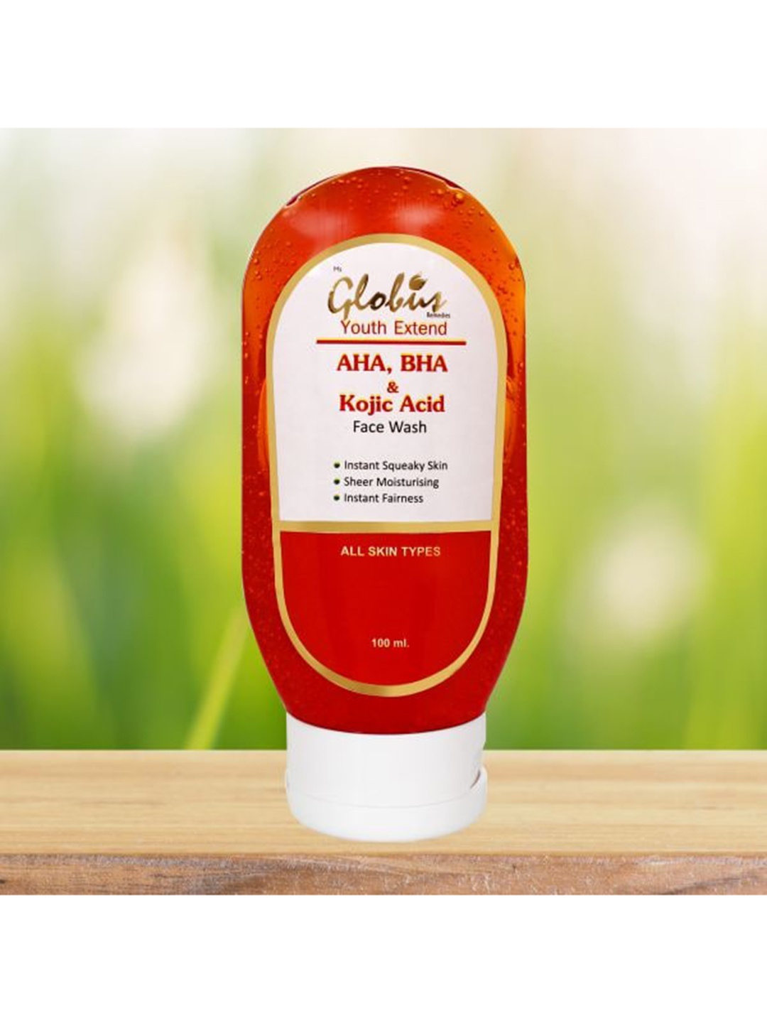 

Globus Remedies AHA, BHA & Kojic acid Exfoliating Cleanser and Fairness Face wash - 100 ml, Red