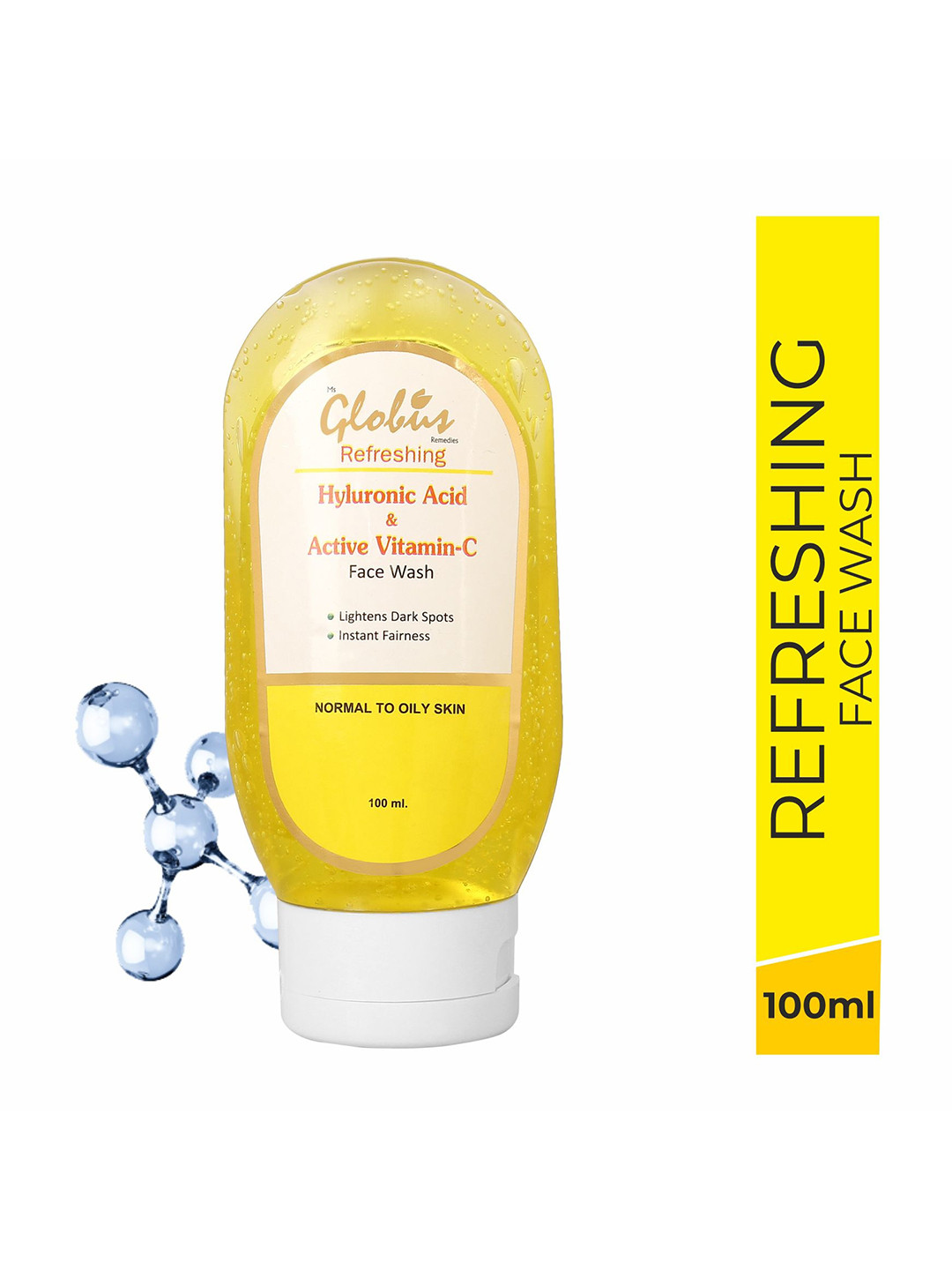 

Globus Remedies Hyaluronic acid and Vitamin C Anti-Aging Face Wash - 100 ml, Yellow