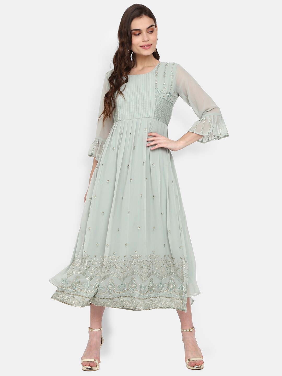 

V-Mart Green A-Line Midi Dress