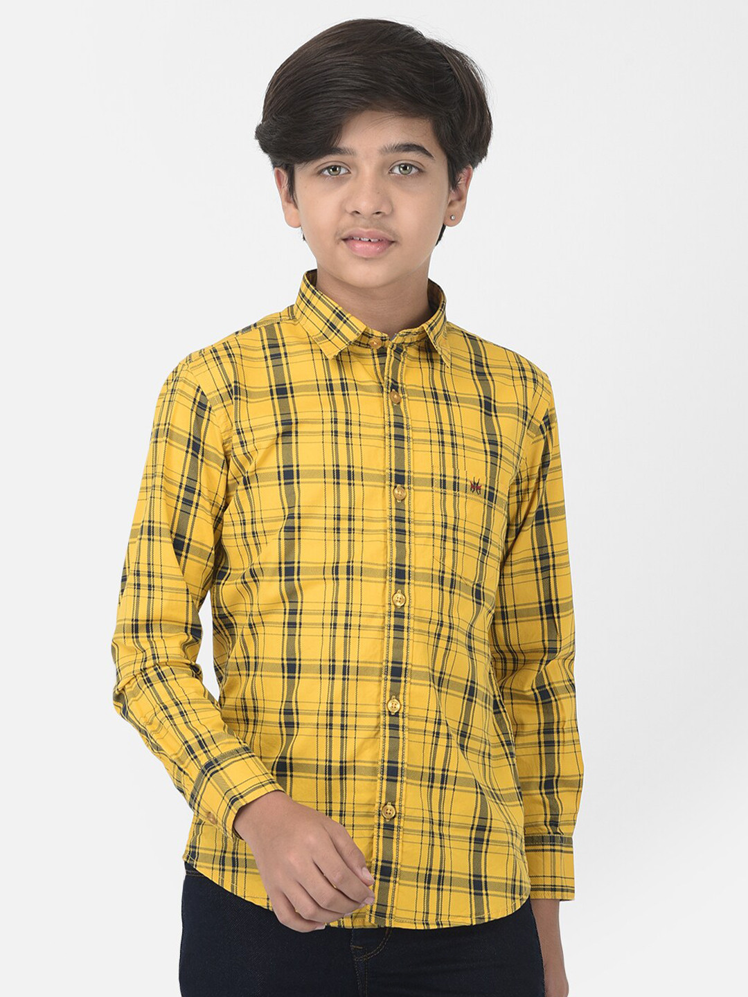 

Crimsoune Club Boys Yellow Slim Fit Tartan Checks Checked Casual Shirt