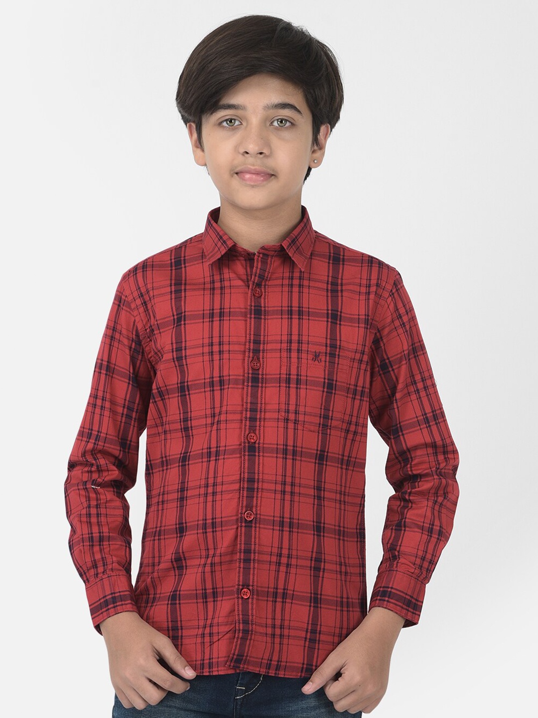 

Crimsoune Club Boys Red Standard Slim Fit Tartan Checks Checked Casual Shirt