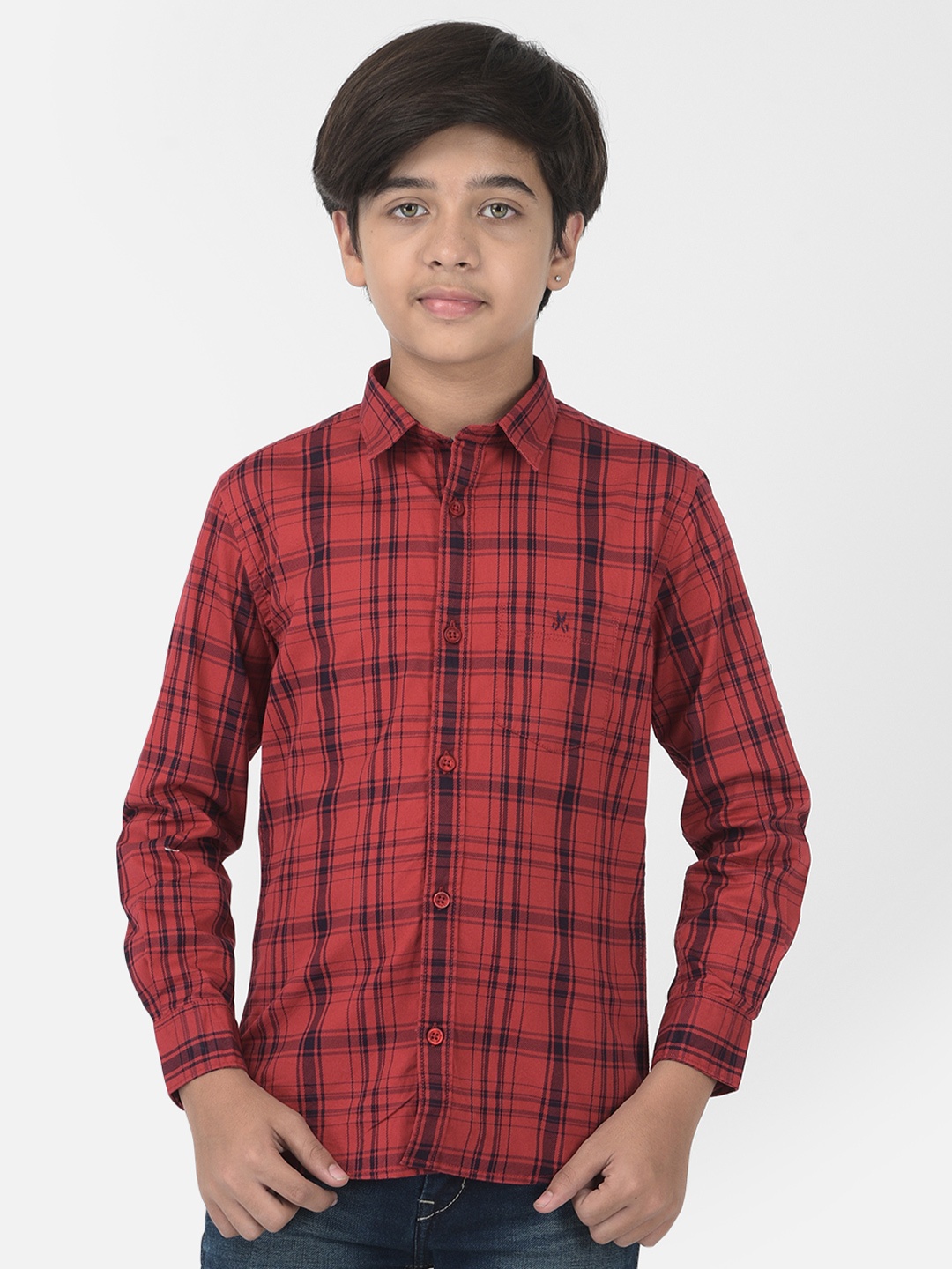 

Crimsoune Club Boys Red Standard Slim Fit Tartan Checks Checked Casual Shirt