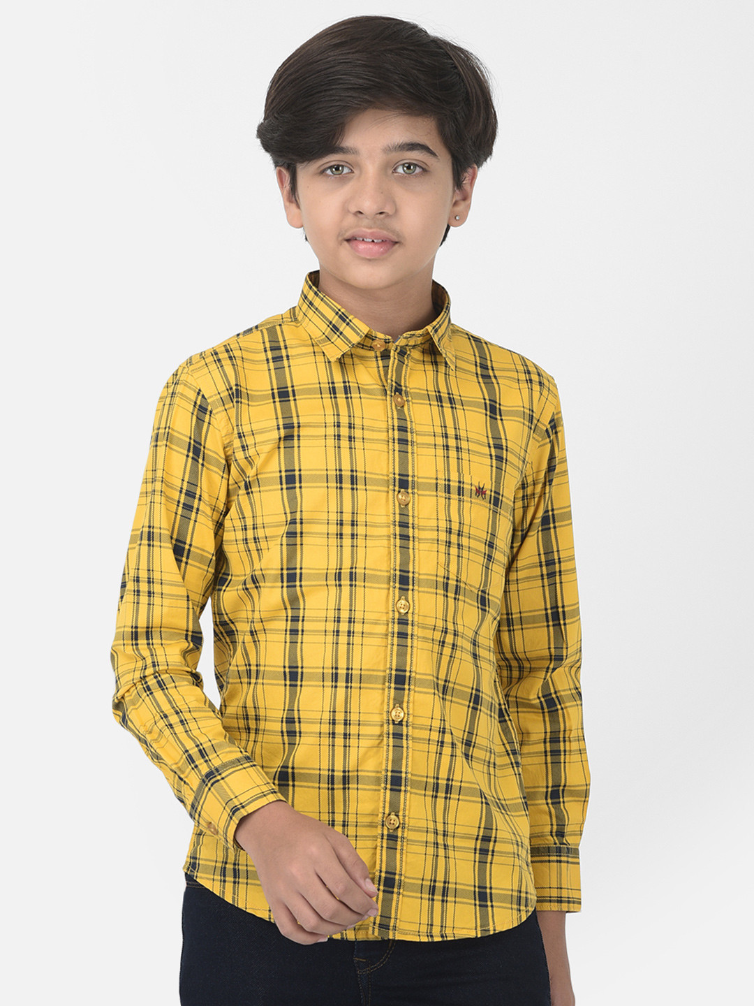 

Crimsoune Club Boys Yellow Slim Fit Tartan Checks Checked Casual Shirt