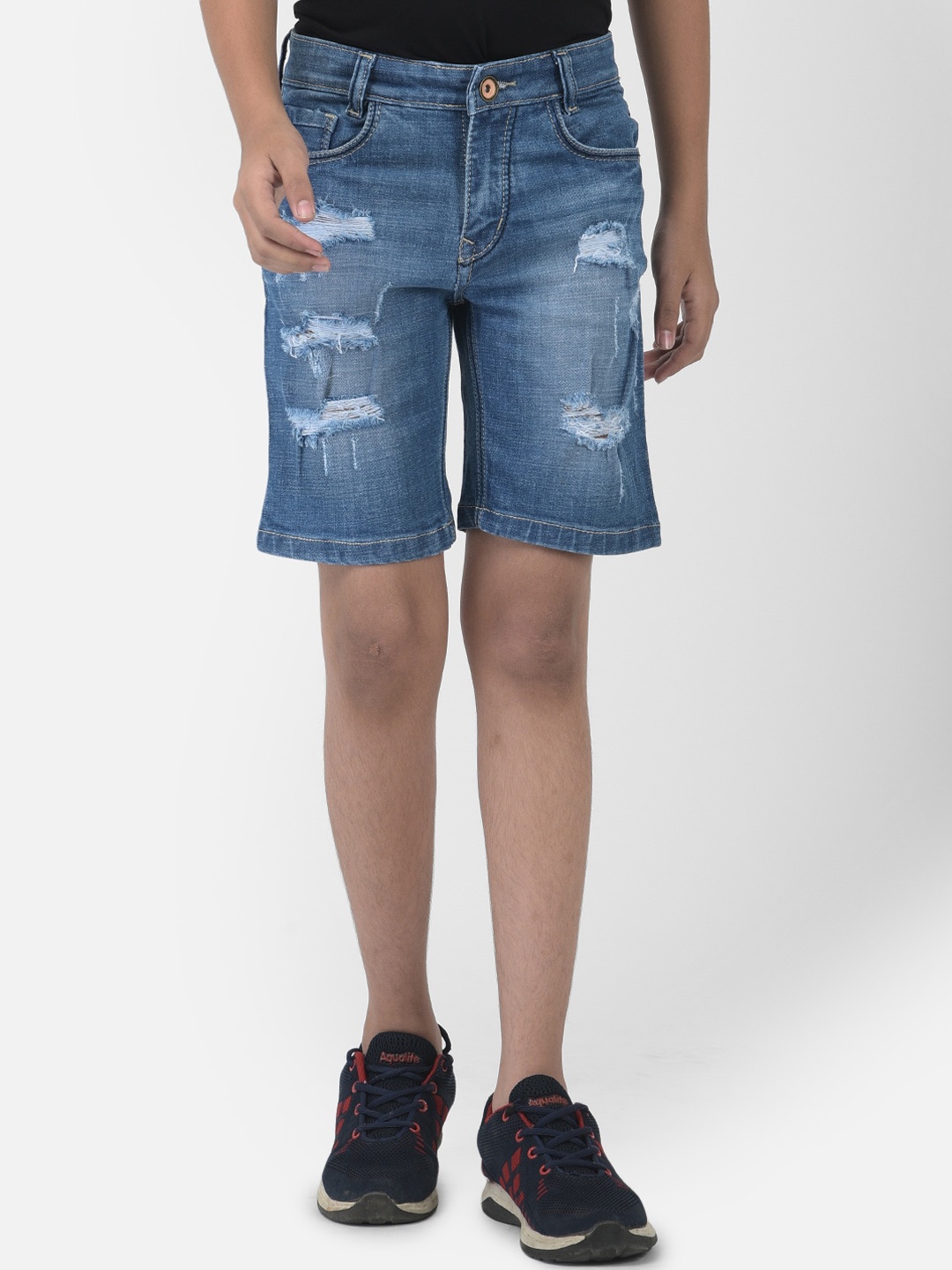 

Crimsoune Club Boys Blue Washed Slim Fit Outdoor Denim Shorts