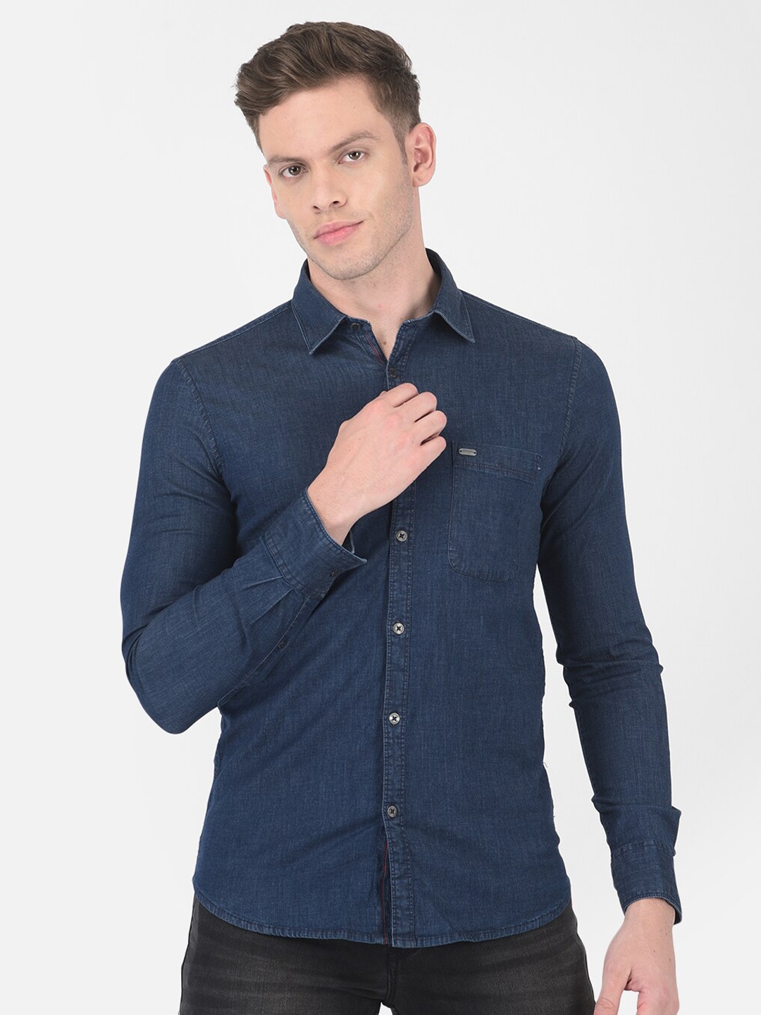 

Crimsoune Club Men Navy Blue Slim Fit Denim Casual Shirt