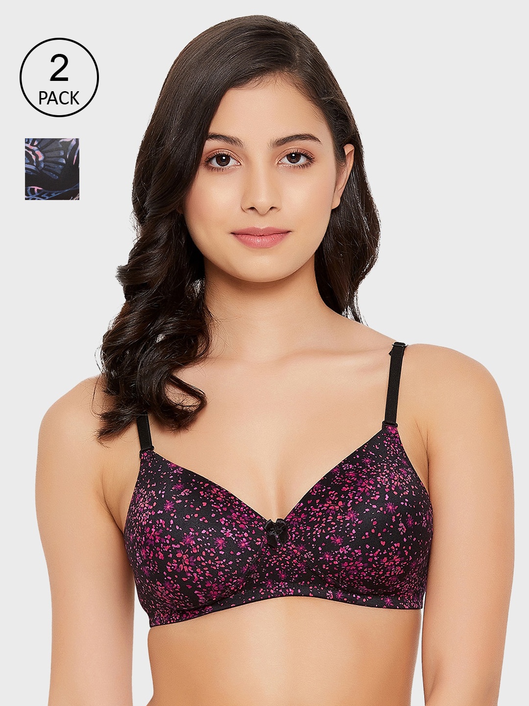 

Clovia Pack Of 2 Black & Pink Geometric Lightly Padded Bra