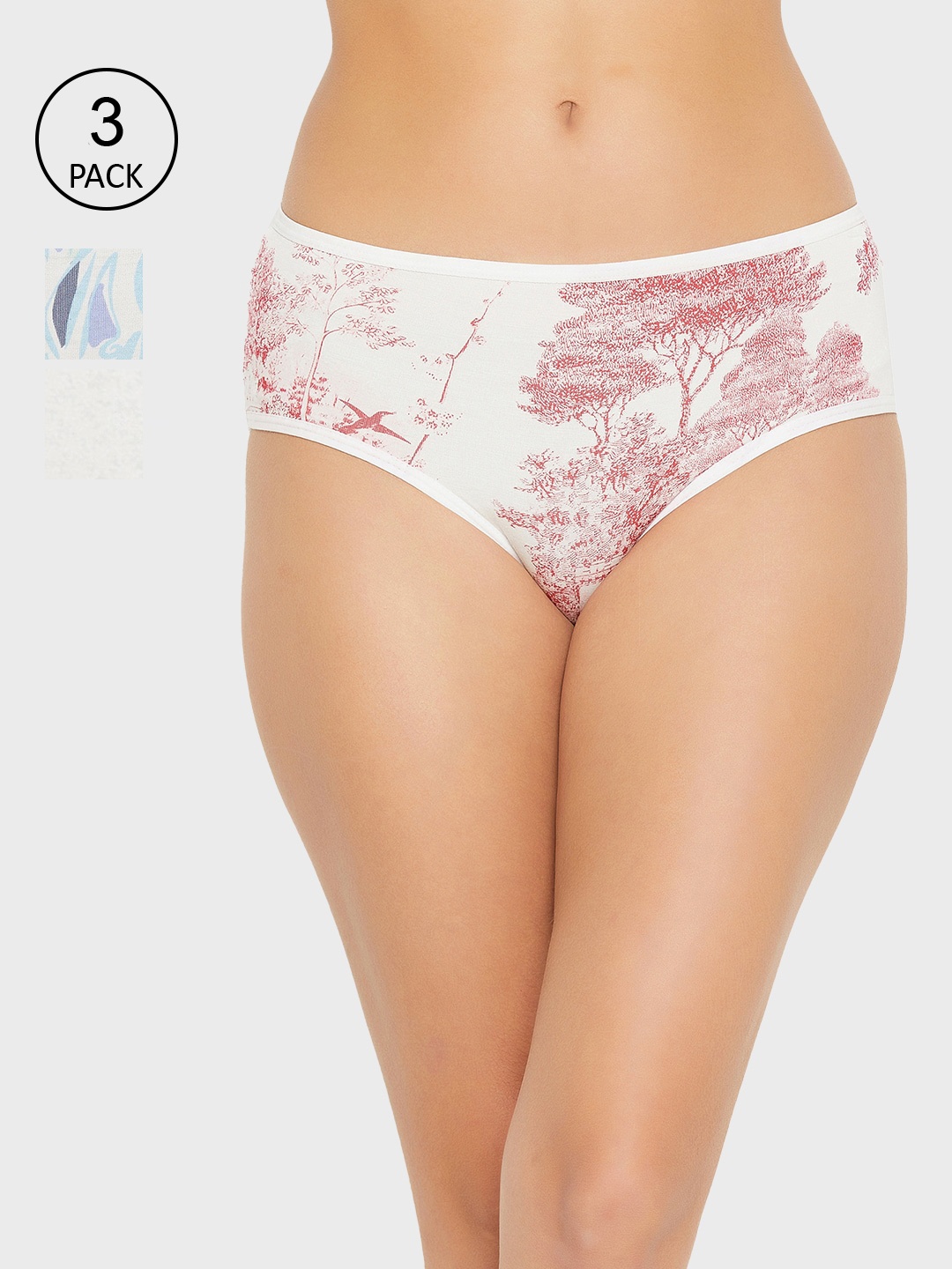 

Clovia Women Pack Of 3 Printed Seamless Hipster Briefs, White