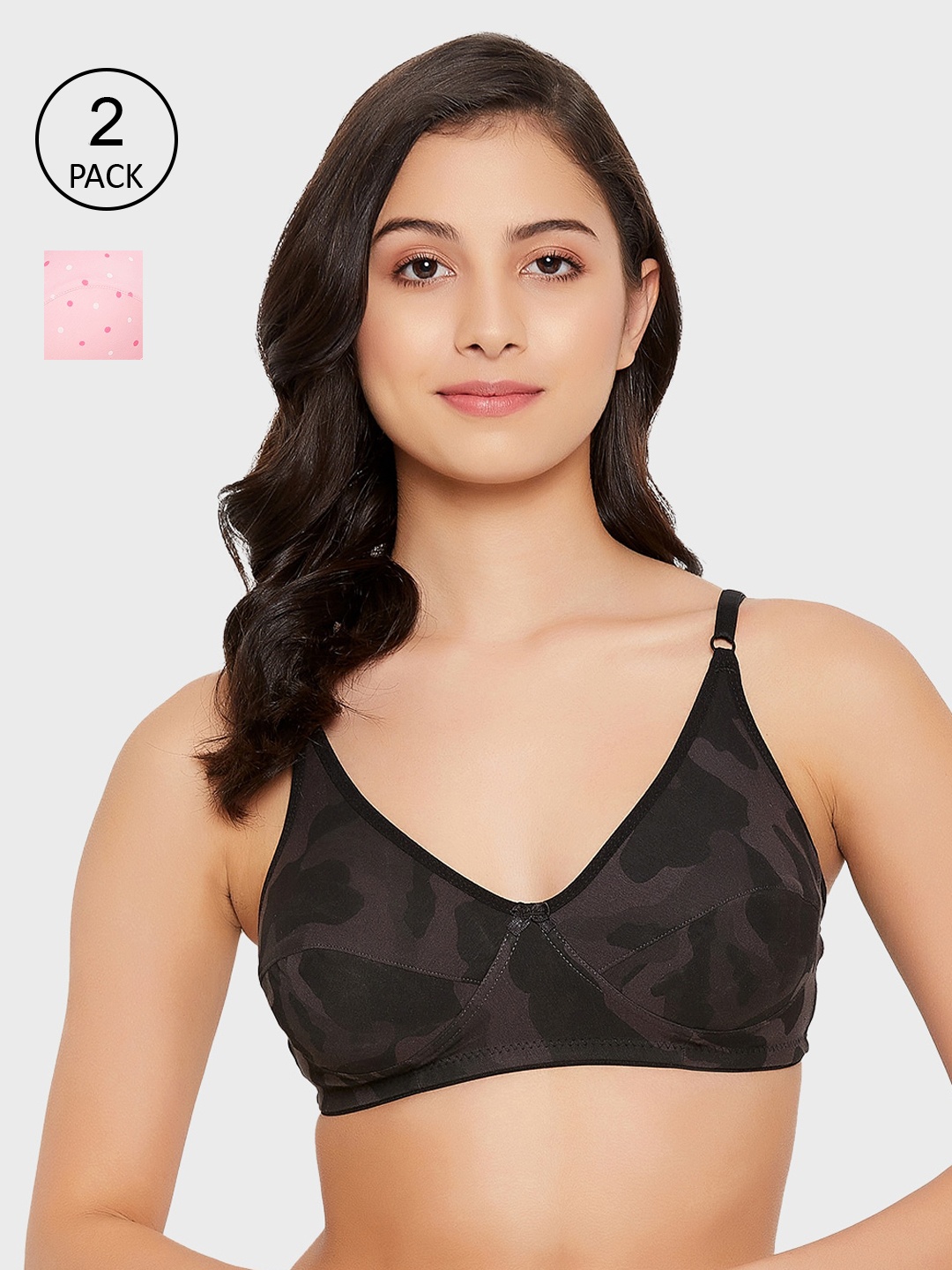 

Clovia Set Of 2 Pink & Black Non Padded & Non Wired Geometric Printed Bra