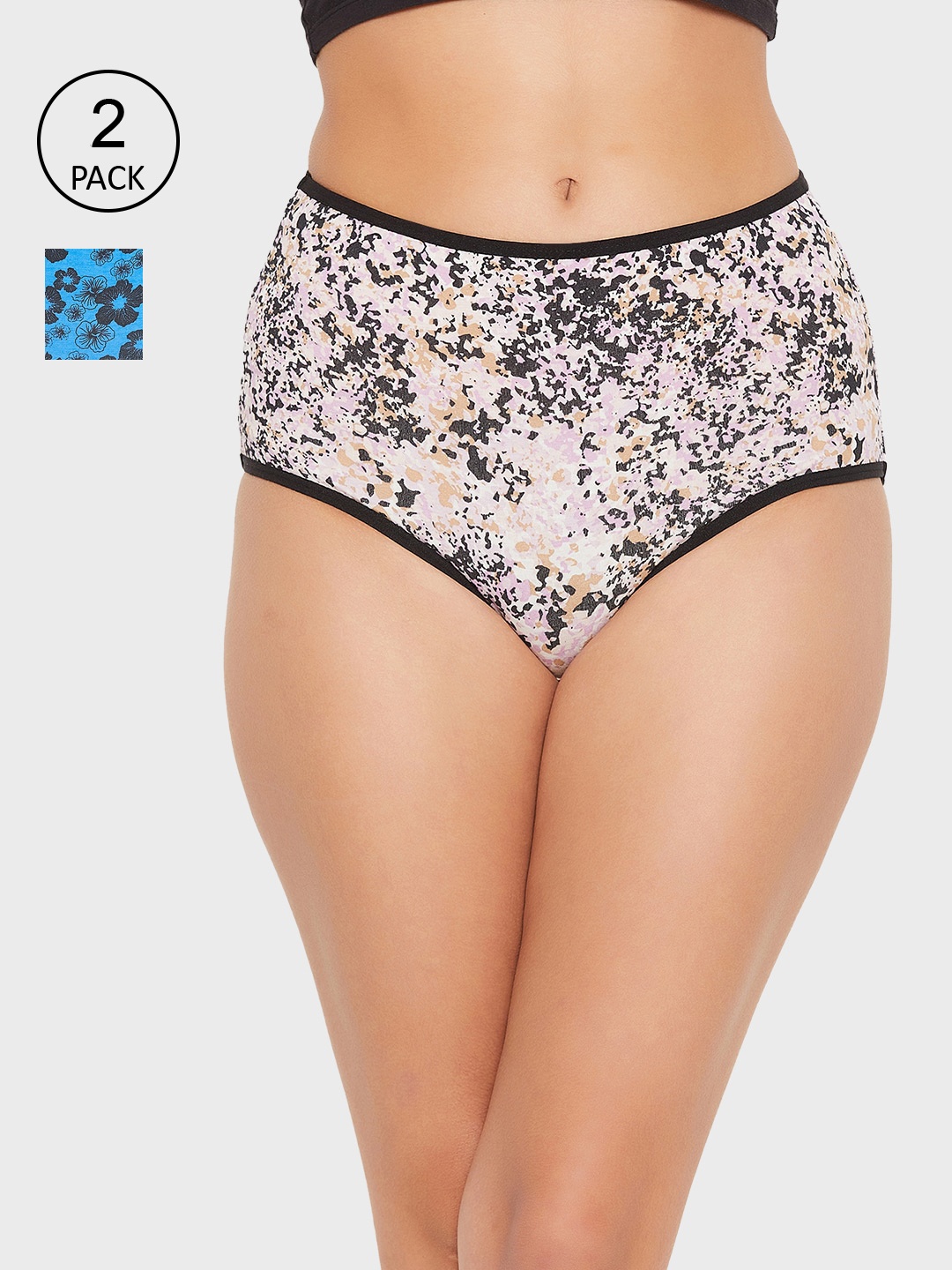 

Clovia Women Pack Of 2 Floral Seamless Hipster Cotton Briefs COMPN16592XL, Grey