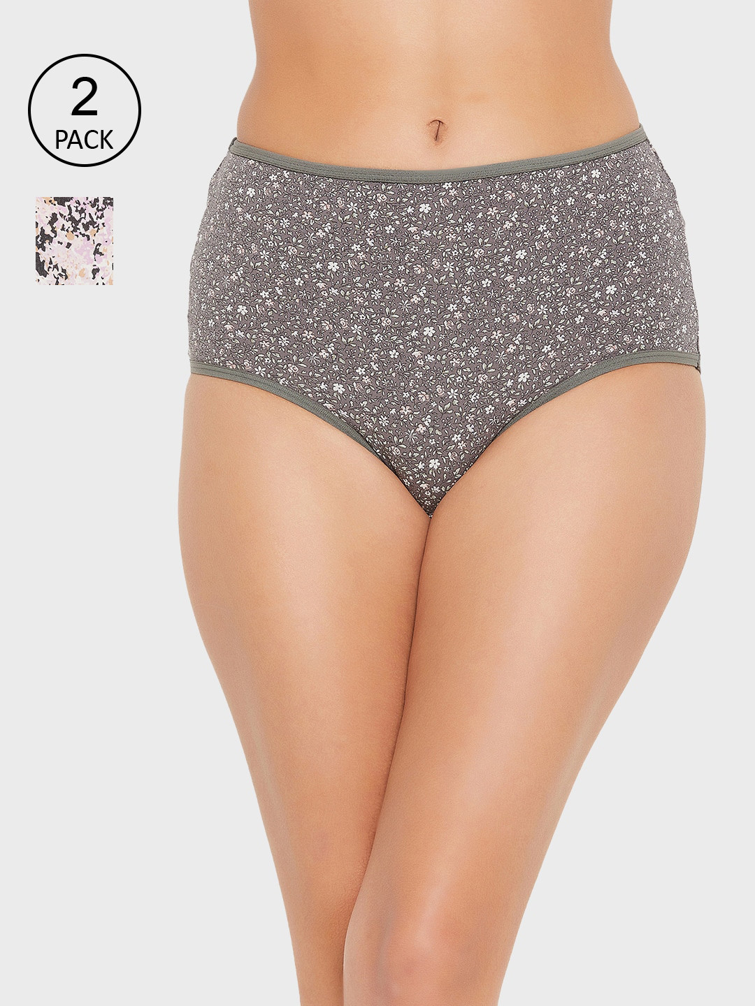 

Clovia Women Pack of 2 Pink & Grey Printed Cotton Hipster Briefs
