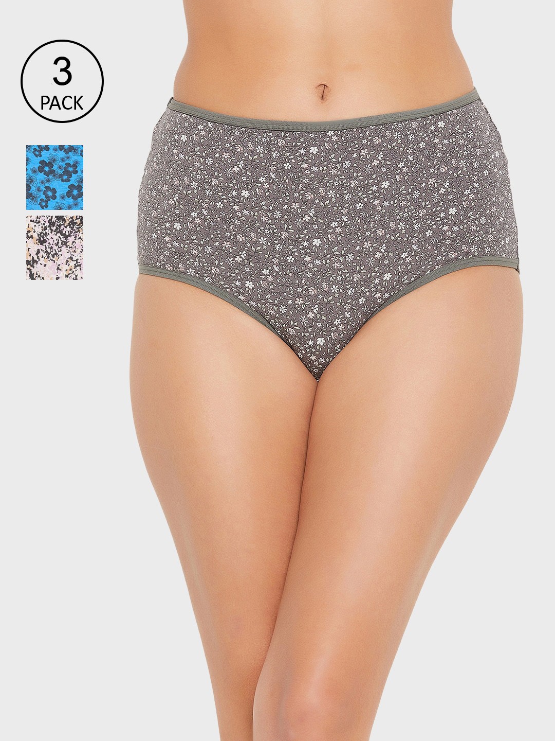 

Clovia Women Pack Of 3 Floral Printed Cotton Hipster Briefs, Blue
