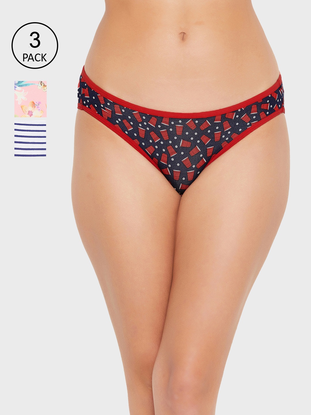 

Clovia Women Pack Of 3 Printed Bikini Briefs, Pink