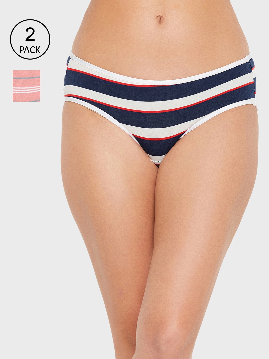 

Clovia Women Pack Of 2 Multi-Colored Striped Printed Pure Cotton Bikini Briefs