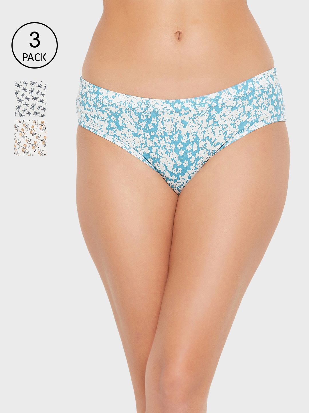 

Clovia Women Pack Of 3 Printed Cotton Hipster Briefs, Blue