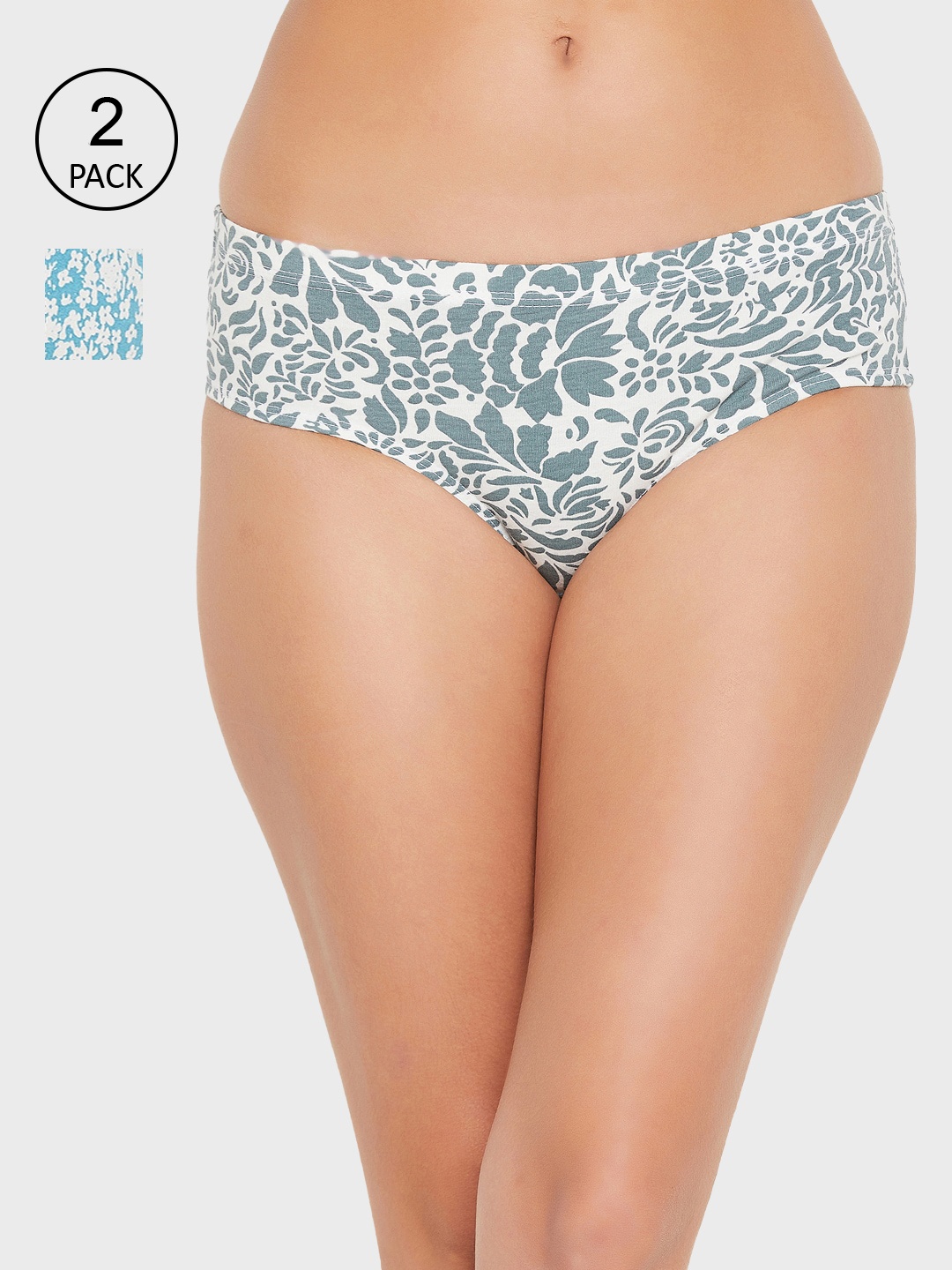 

Clovia Women Pack Of 2 Blue & Grey Printed Hipster Briefs-COMPN1664S