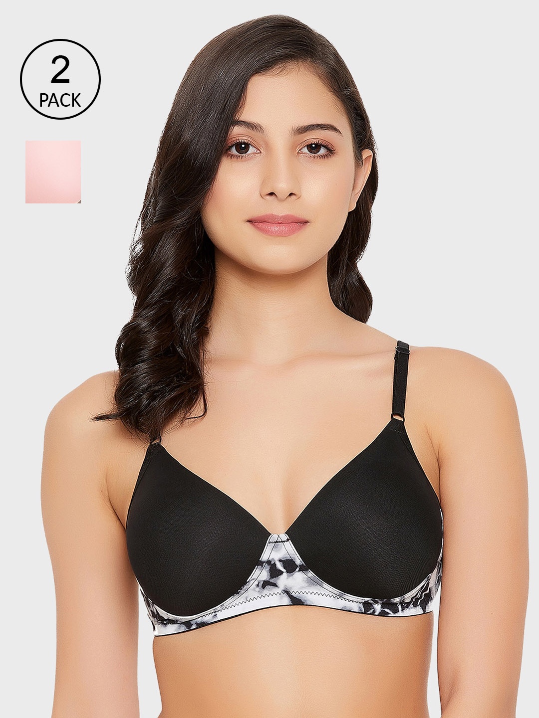 

Clovia Women Pack of 2 Padded Non-Wired Full Cup T-shirt Bra, Black