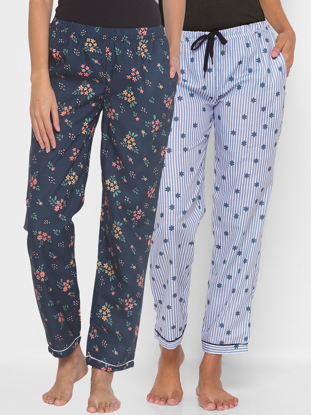 

FashionRack Women Pack of 2 Navy Blue & Grey Printed Lounge Pants