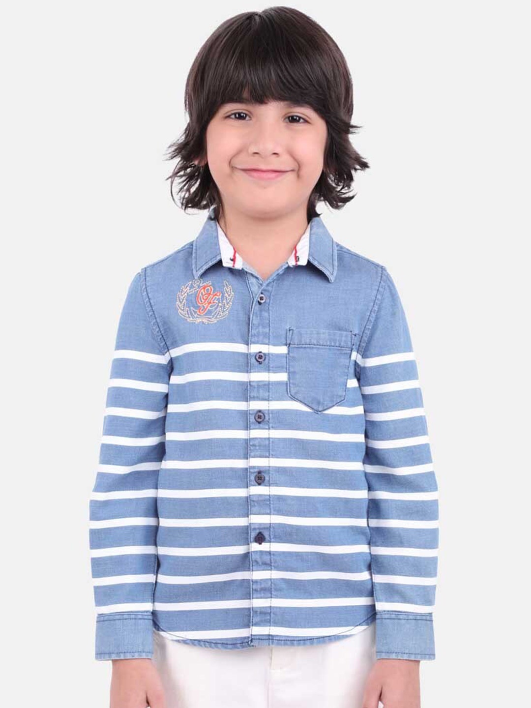 

One Friday Boys Navy Blue Comfort Horizontal Stripes Casual Shirt