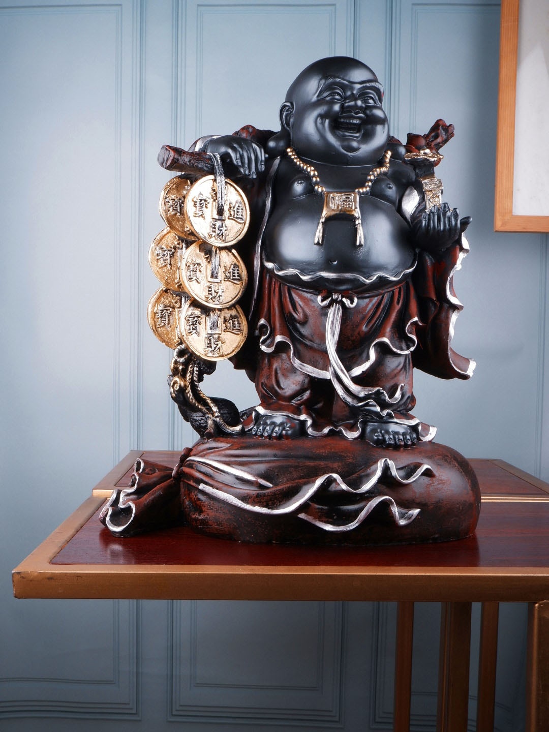 

THE WHITE INK DECOR Brown Laughing Buddha Polyresin Showpieces
