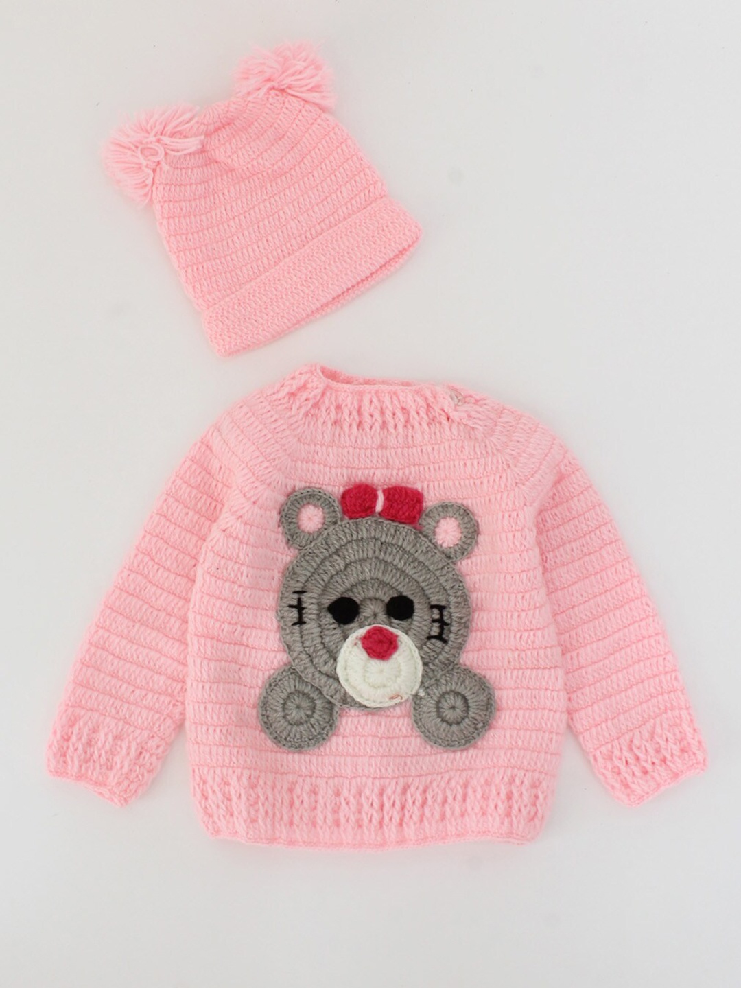 

Woonie Kids Pink & Grey Pullover With Cap