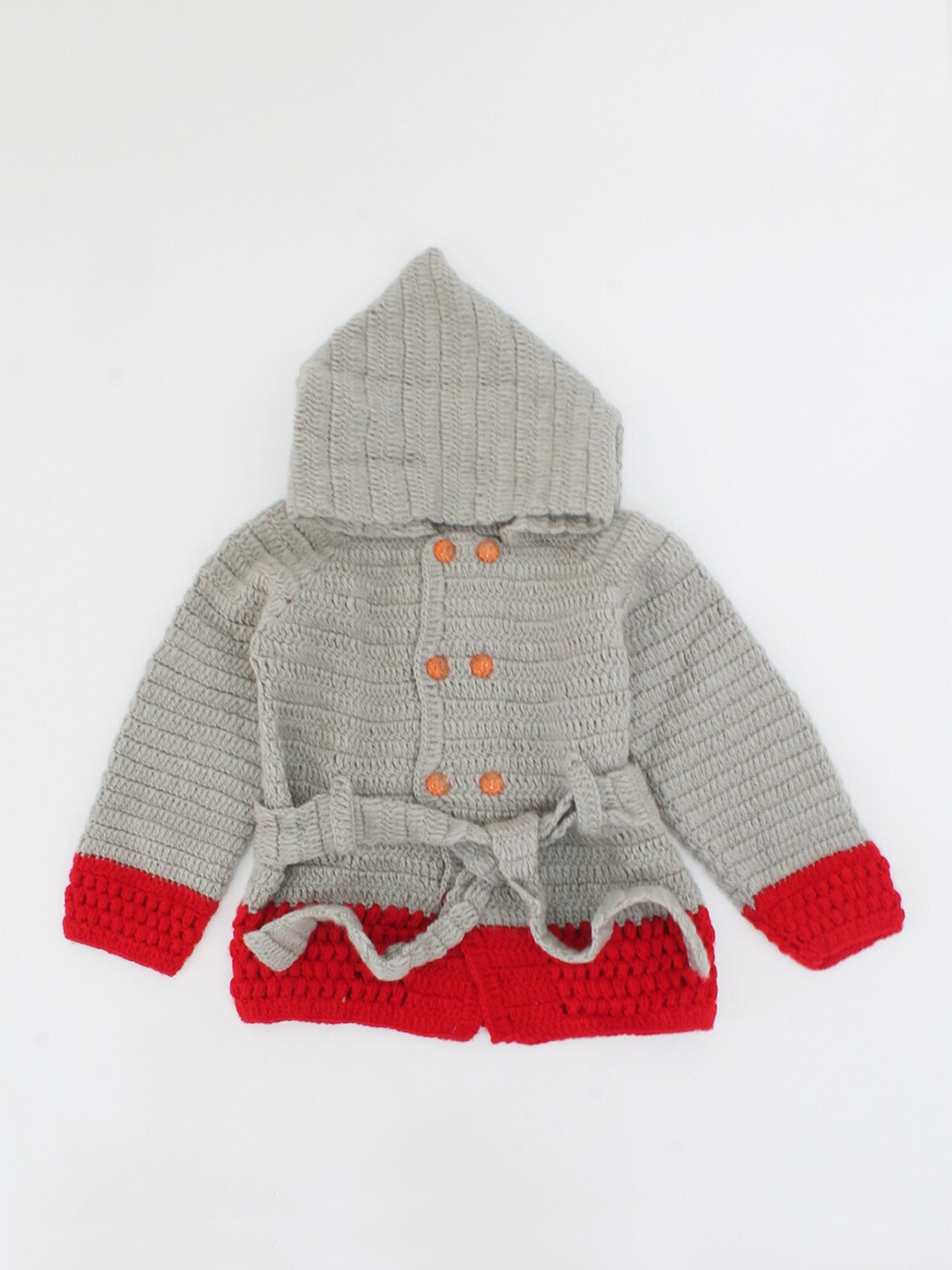 

Woonie Unisex Kids-Unisex Red & Grey Colourblocked Hooded Sweater