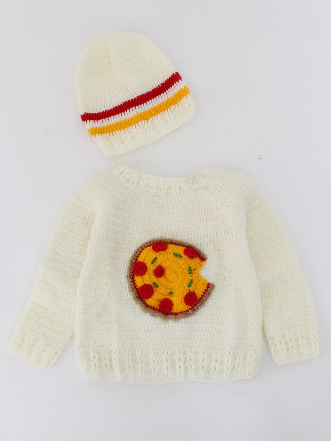 

Woonie Unisex Kids-Unisex Cream-Coloured & Maroon Pullover with Embroidered Detail Sweater