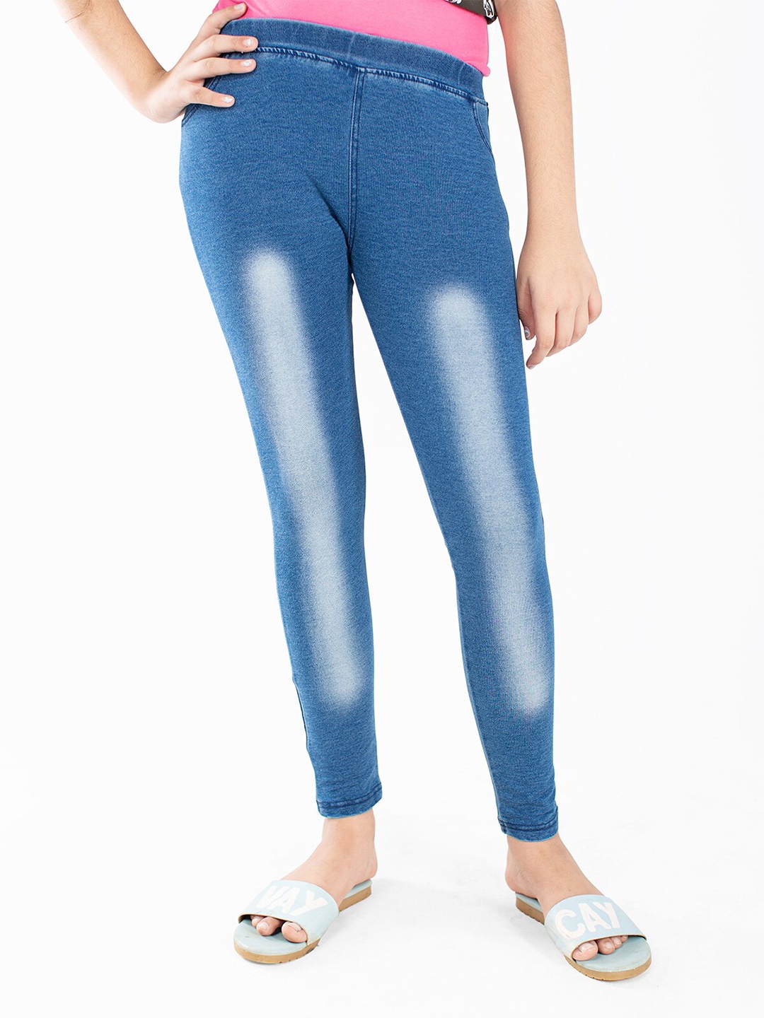 

indian flower Girls Navy Blue Solid Skinny-Fit Jeggings