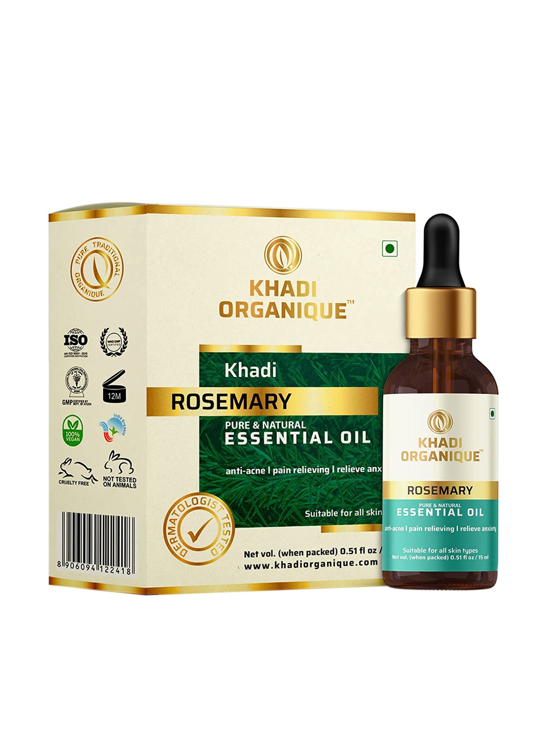 

Khadi Organique Rosemerry Essential Aroma Oils, White