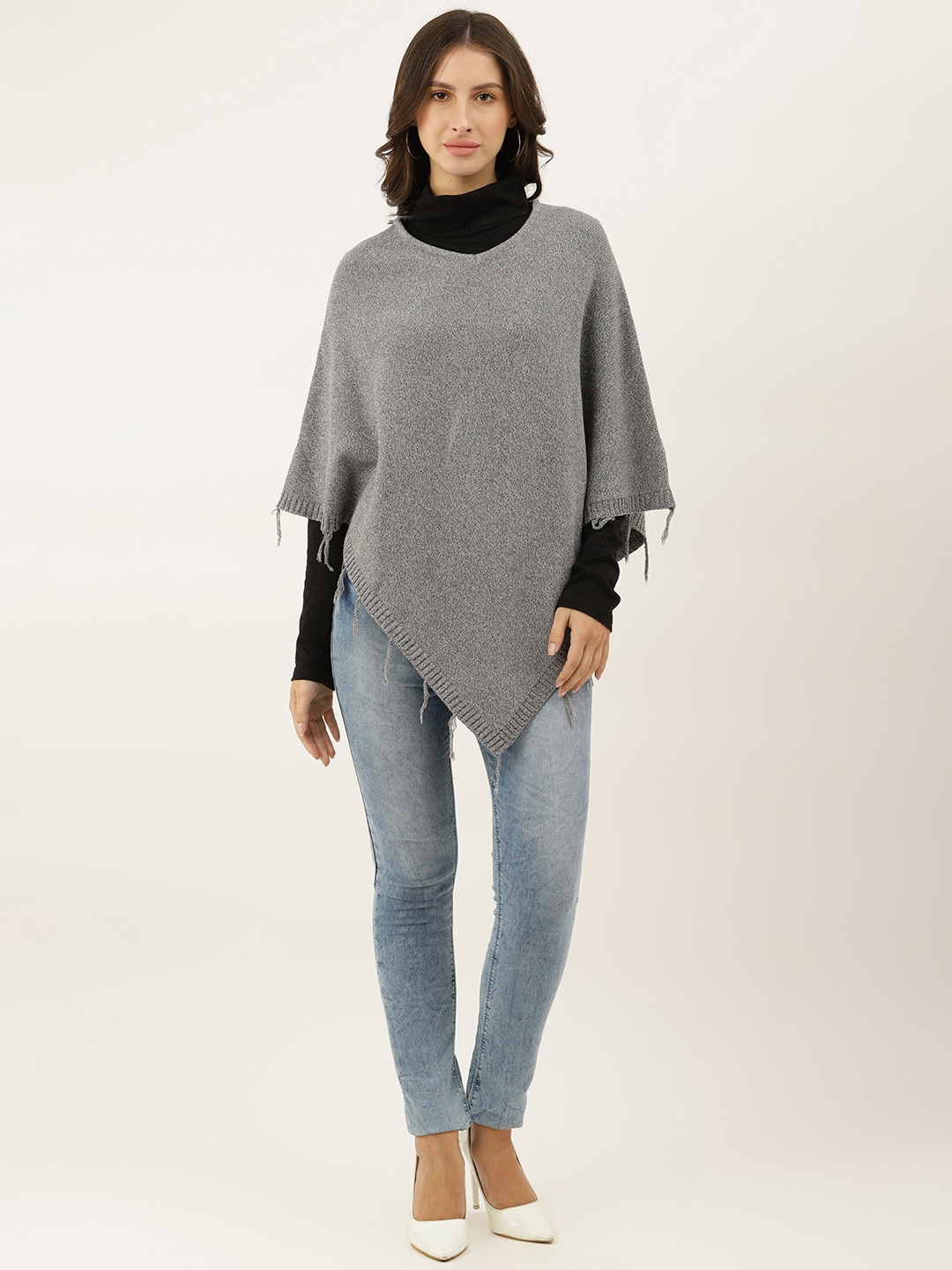 

American Eye Women Grey Melange Solid Poncho