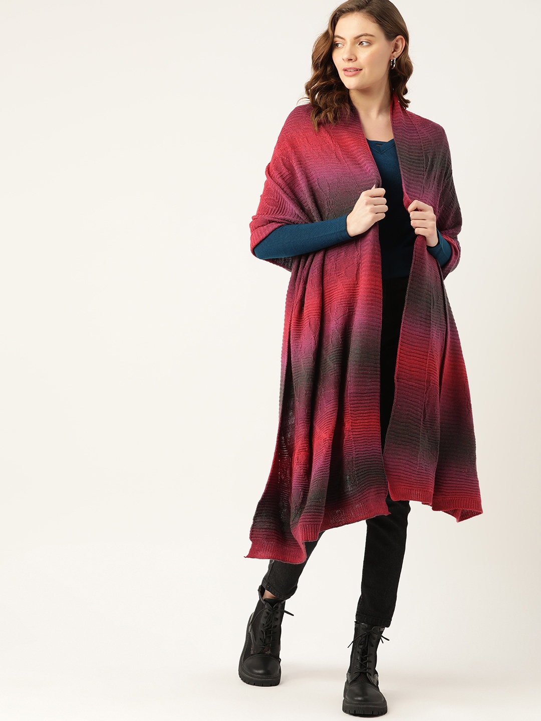 

American Eye Women Red & Purple Dyed Knitted Acrylic Muffler