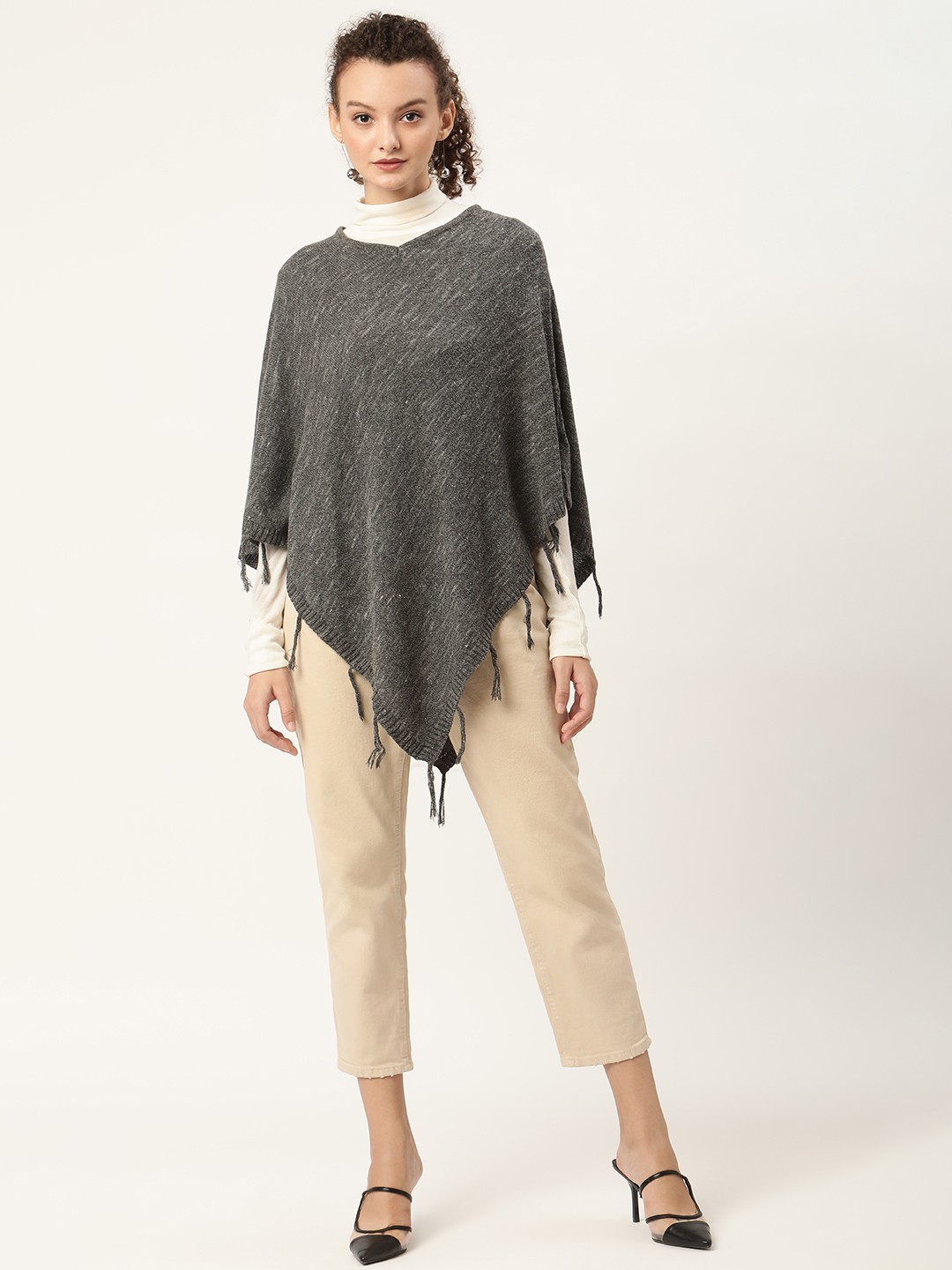 

American Eye Women Charcoal Grey Longline Poncho