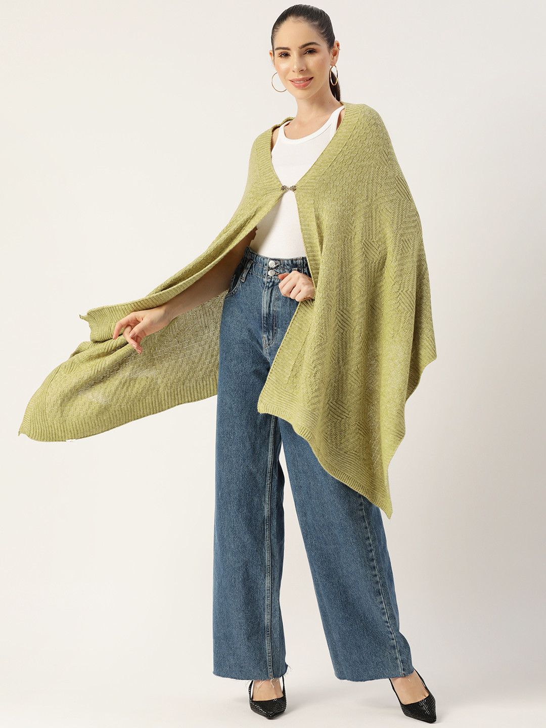 

American Eye Women Sage Green Checked Longline Cardigan