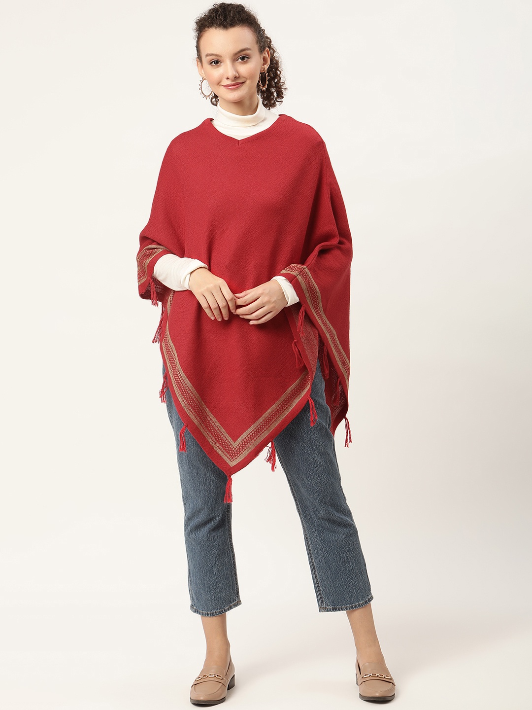 

American Eye Women Red Longline Poncho