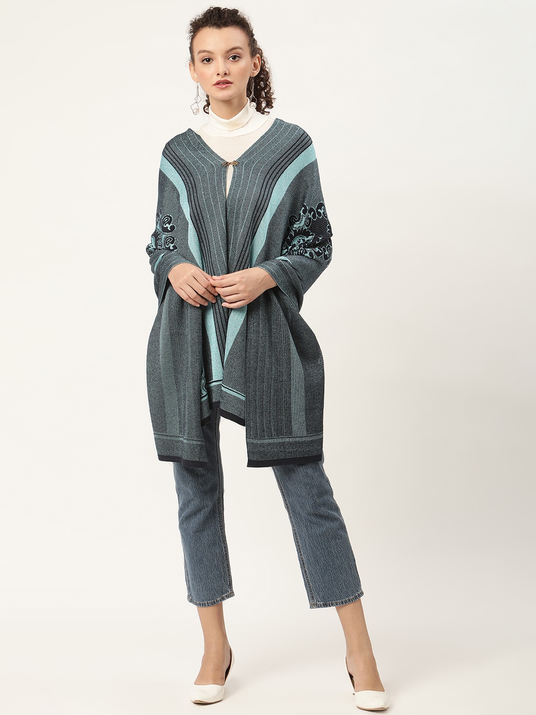 

American Eye Women Blue & Black Striped Longline Cardigan