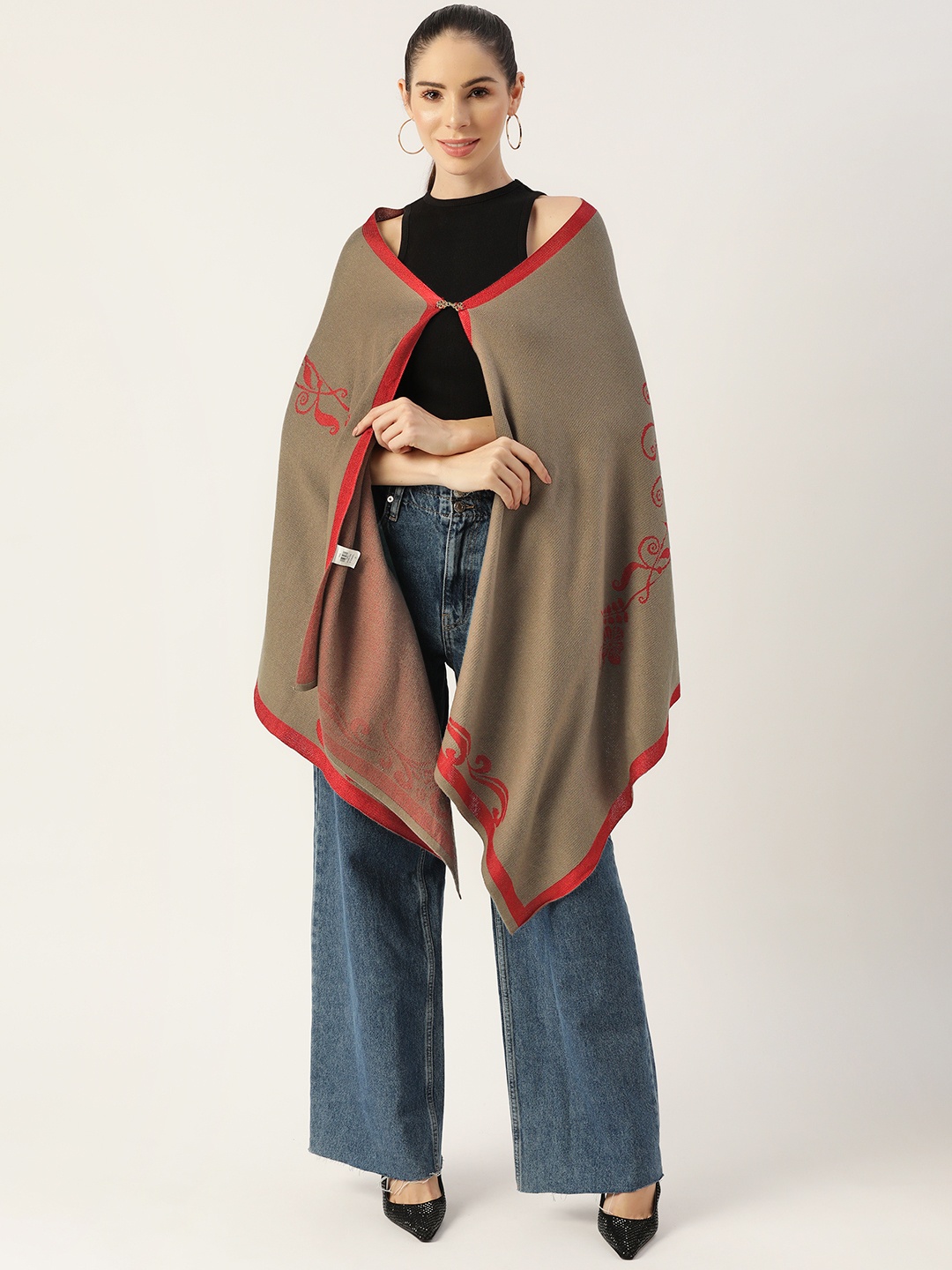 

American Eye Women Brown & Red Floral Printed Longline Cardigan
