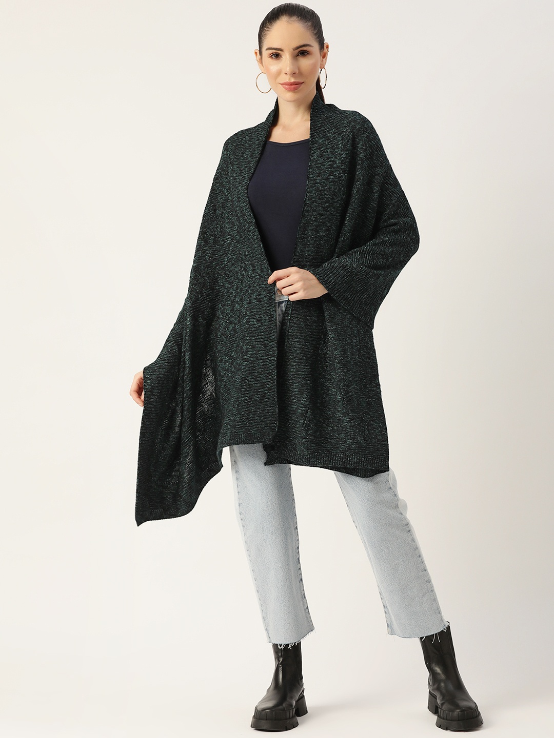 

American Eye Women Charcoal Grey Melange Solid Knitted Muffler