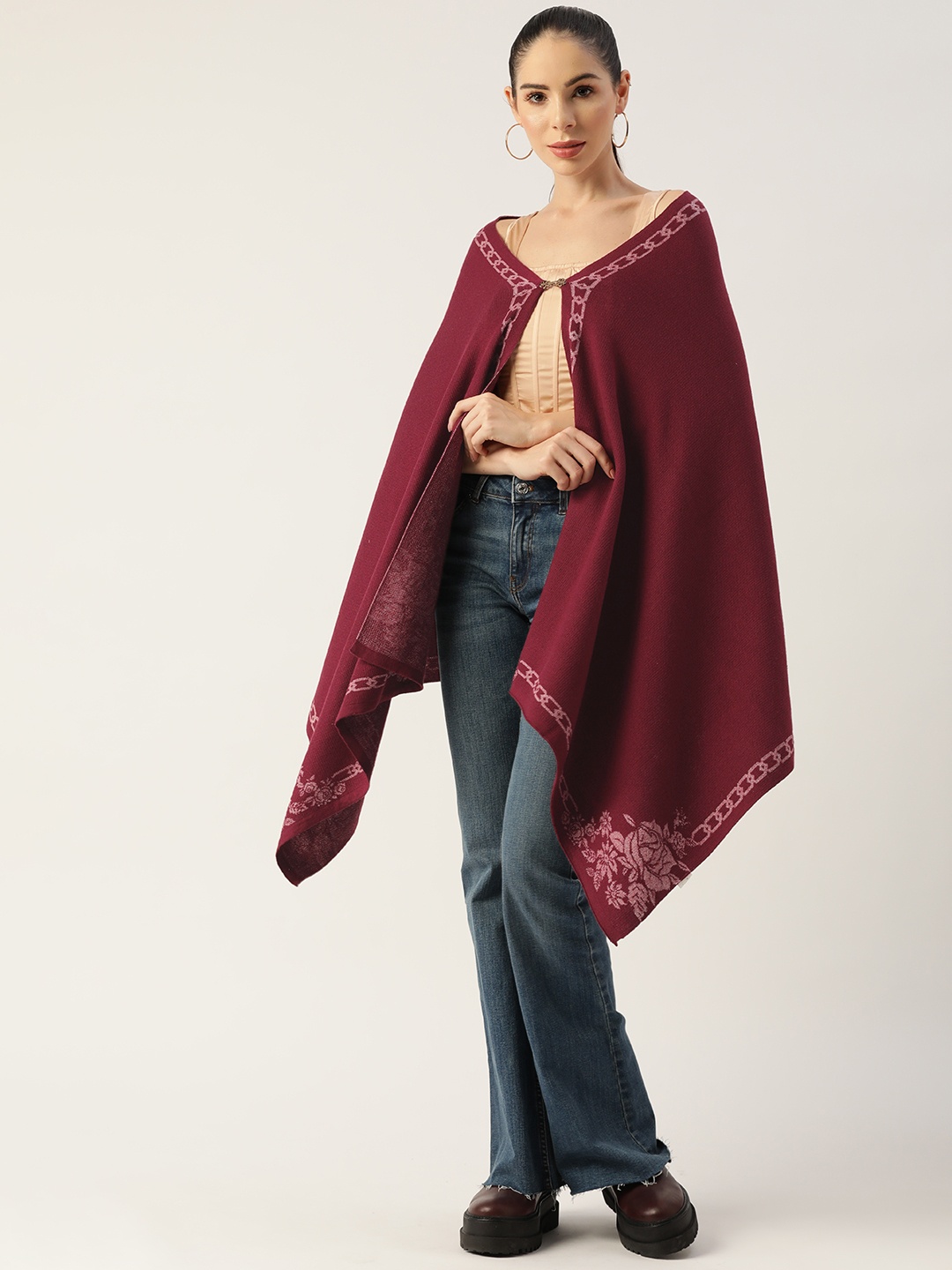 

American Eye Women Maroon Self Design Front-Open Sweater