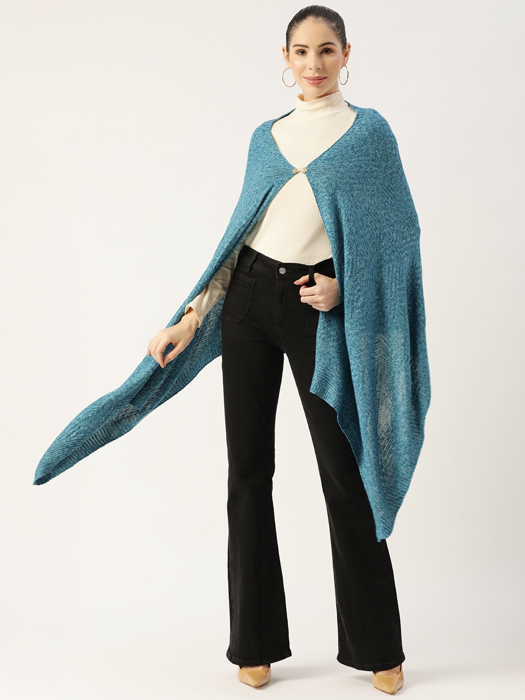 

American Eye Women Teal Green Self-Design Longline Shrug