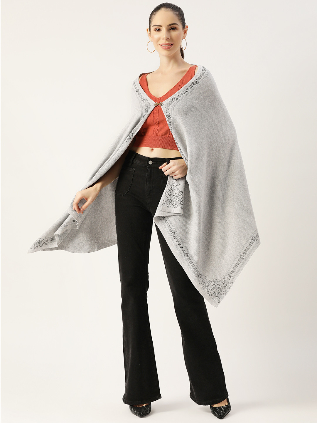 

American Eye Women Grey Solid Open Front Shrug